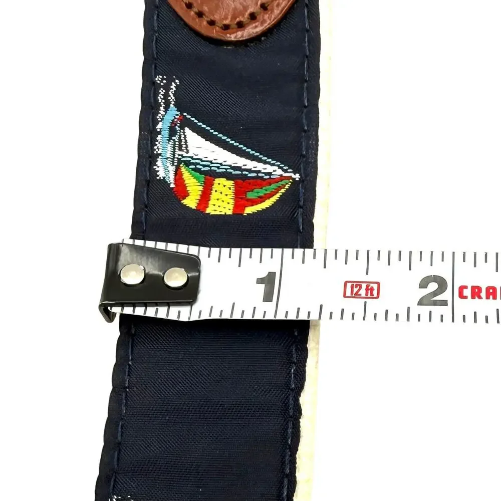 Vintage Preppy Sailboat Embroidered Leather Brass BuckleHandmade CT USA Sz.‎ 36